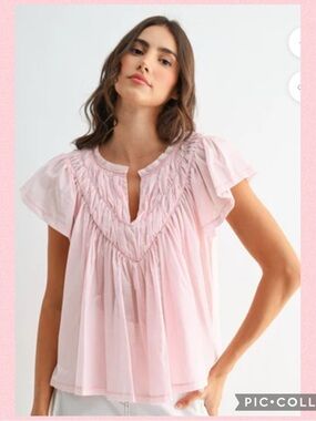 🌸Pink Flutter Sleeve Blouse🩷